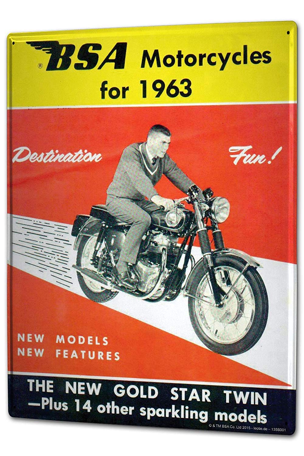 Yelacecca Metal Tin Sign 8X12 Inches Tin Sign Motorcycle Bsa 1963 Gold Star