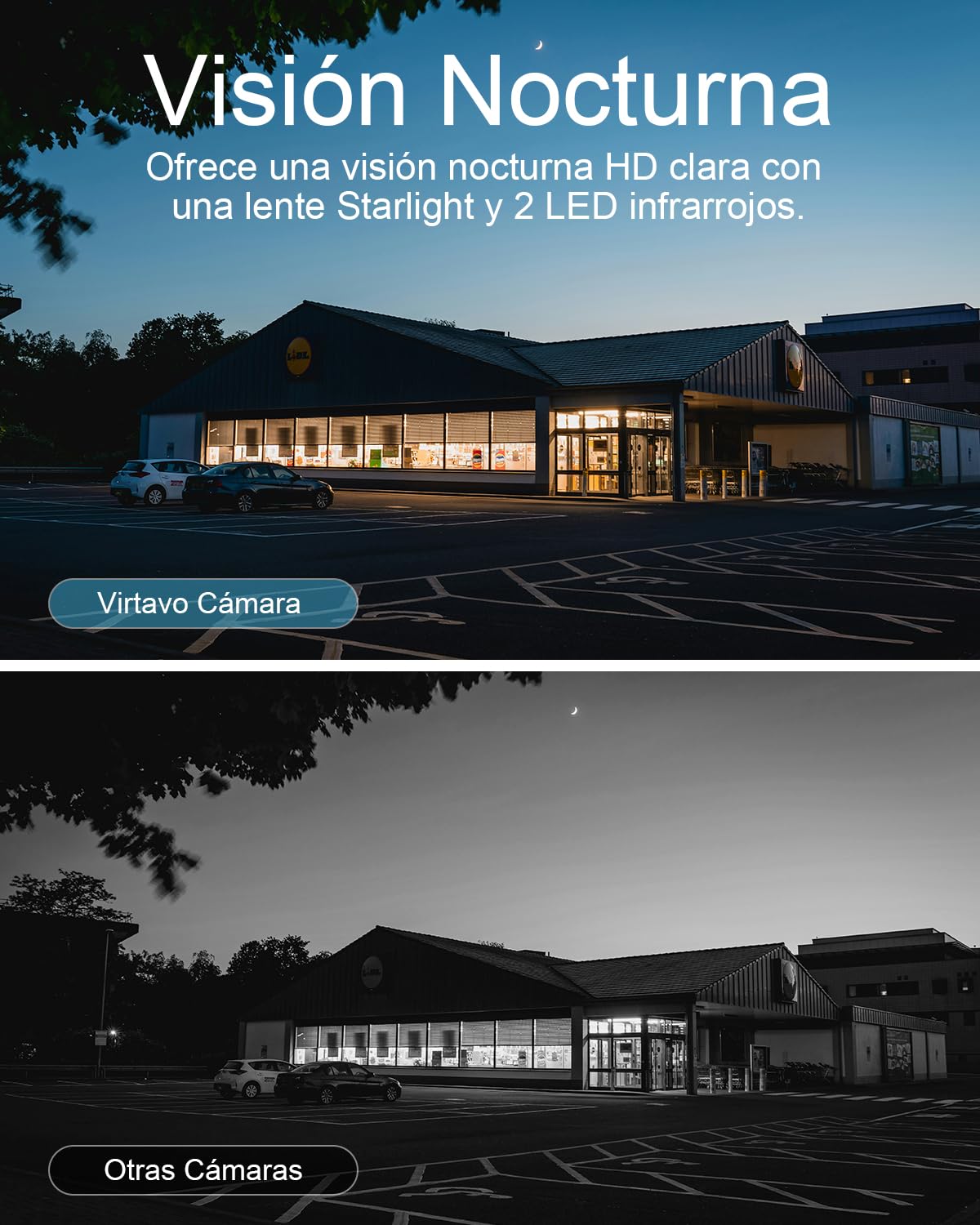 VIRTAVO Bezprzewodowa zewnętrzna kamera nadzorująca WiFi 2K, noktowizor kolor Starlight, wykrywanie ruchu PIR, wodoodporny, dwukierunkowy dźwięk, VF1