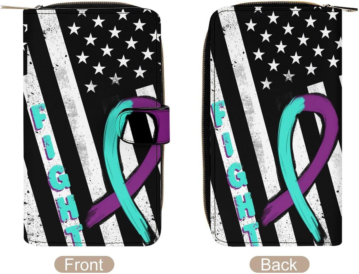 Suicide Prevention Awareness American Flag Leather Wallets,Long Wallet Purse,Slim Thin Leather Bifold Card Holder Wallet,Adjustable Buckle,Multi Cards Case,Large Capacity