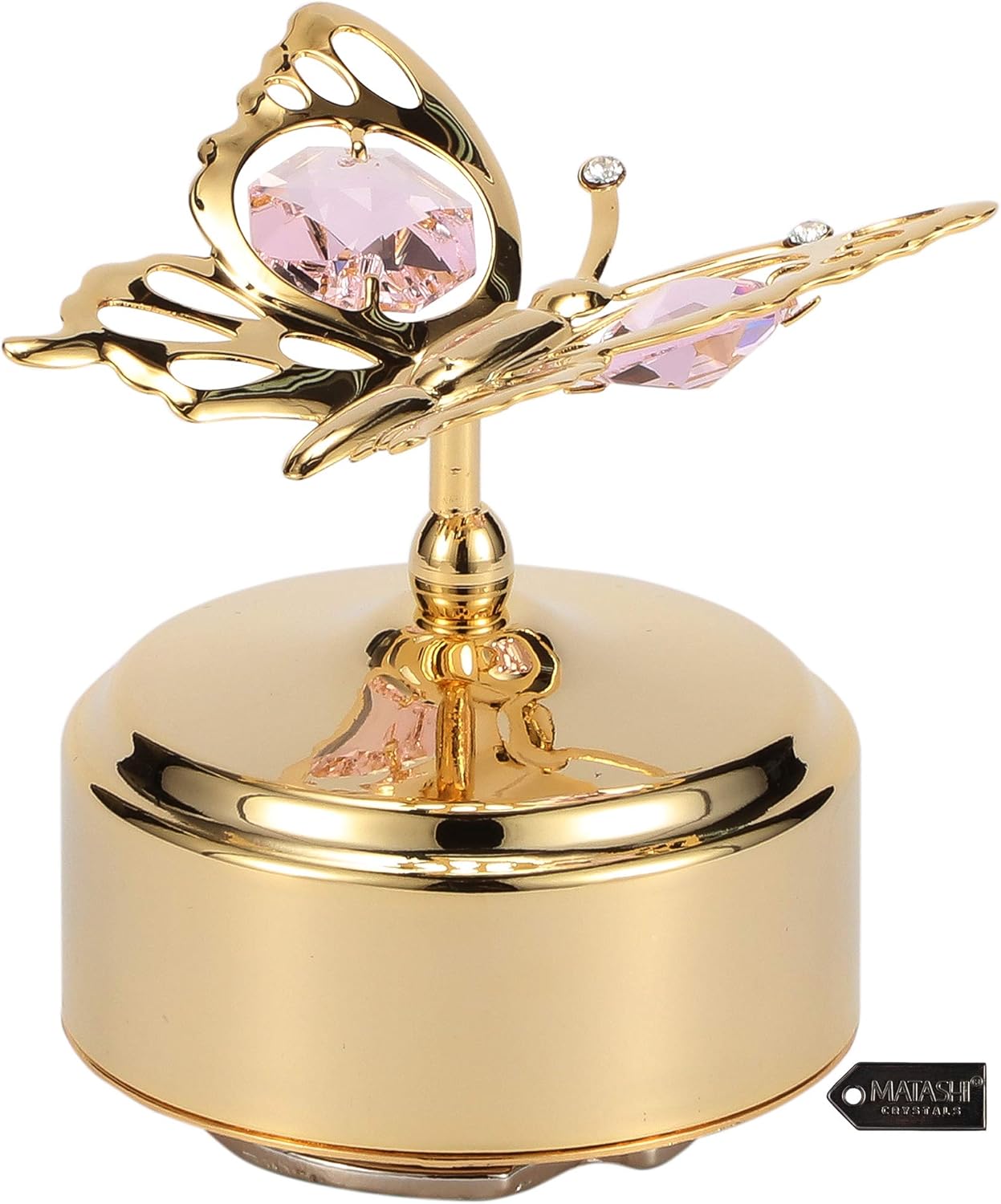 Matashi Christmas Music Box – 24K Gold Plated Butterfly Figurine with Crystals, Plays “Memory” – Elegant Tabletop Showpiece for Christmas, Valentine’s Day, Mother’s Day