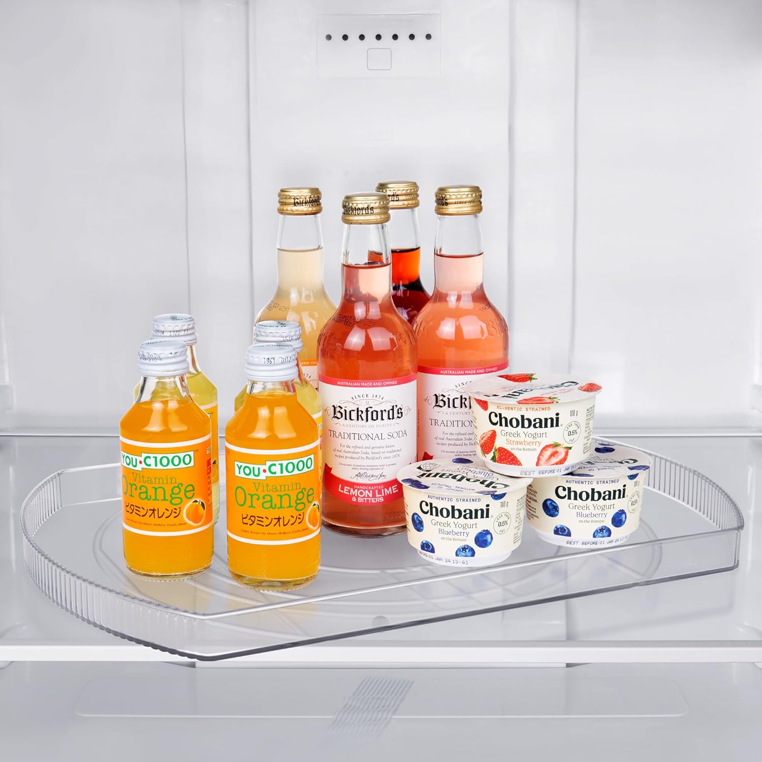 Lazy Susan Turntable Organizer for Refrigerator, Slide and 360° Rotate Turntable Organizer and Storage for Fridge, Cabinet, Pantry, Kitchen Countertop, 16.5’' Clear Rectangle 1PACK