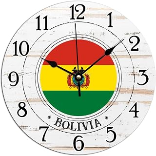 Art Clock Bolivia Flag Clocks Bolivia Wall Clocks Battery Operated Silent PVC Wall Clocks Gift World Traveler Wall Hanging Clock 12x12in for Home Wall Decor Birthday Gift