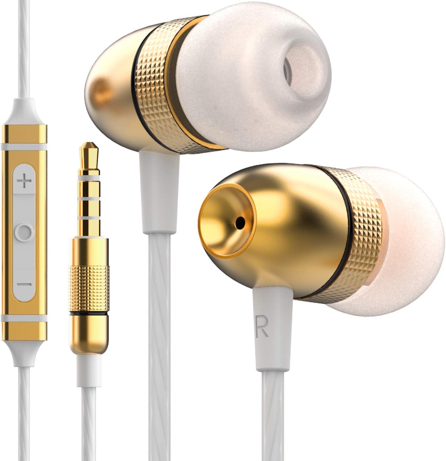 ELR50 Earphones Wired In-Ear Headphones with Microphone Noise Isolation Deep Bass Tangle-Free Cable High-Fidelity Stereo Sound 3.5mm Jack Lightweight and Durable Gold