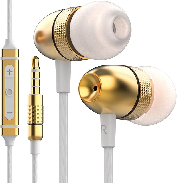 Betron ELR50 Earphones Wired In Ear Headphones with Microphone and Volume Control, Noise Isolating Silicone Earbuds, Tangle-Free Cord