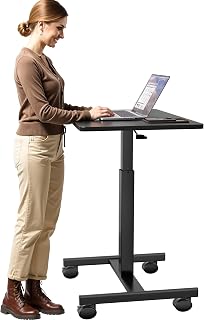 Mobile Laptop Standing Desk Adjustable Height, Small Mobile Desk Workstation with Wheels, Portable Rolling Computer Desk Cart for Home Office Classroom (Black)
