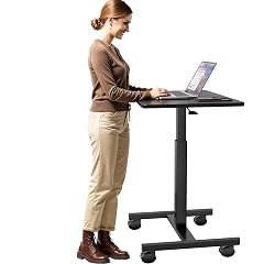 Mobile Laptop Standing Desk Adjustable Height Small Mobile Desk Workstation with Wheels Portable Rolling Computer Desk Cart for