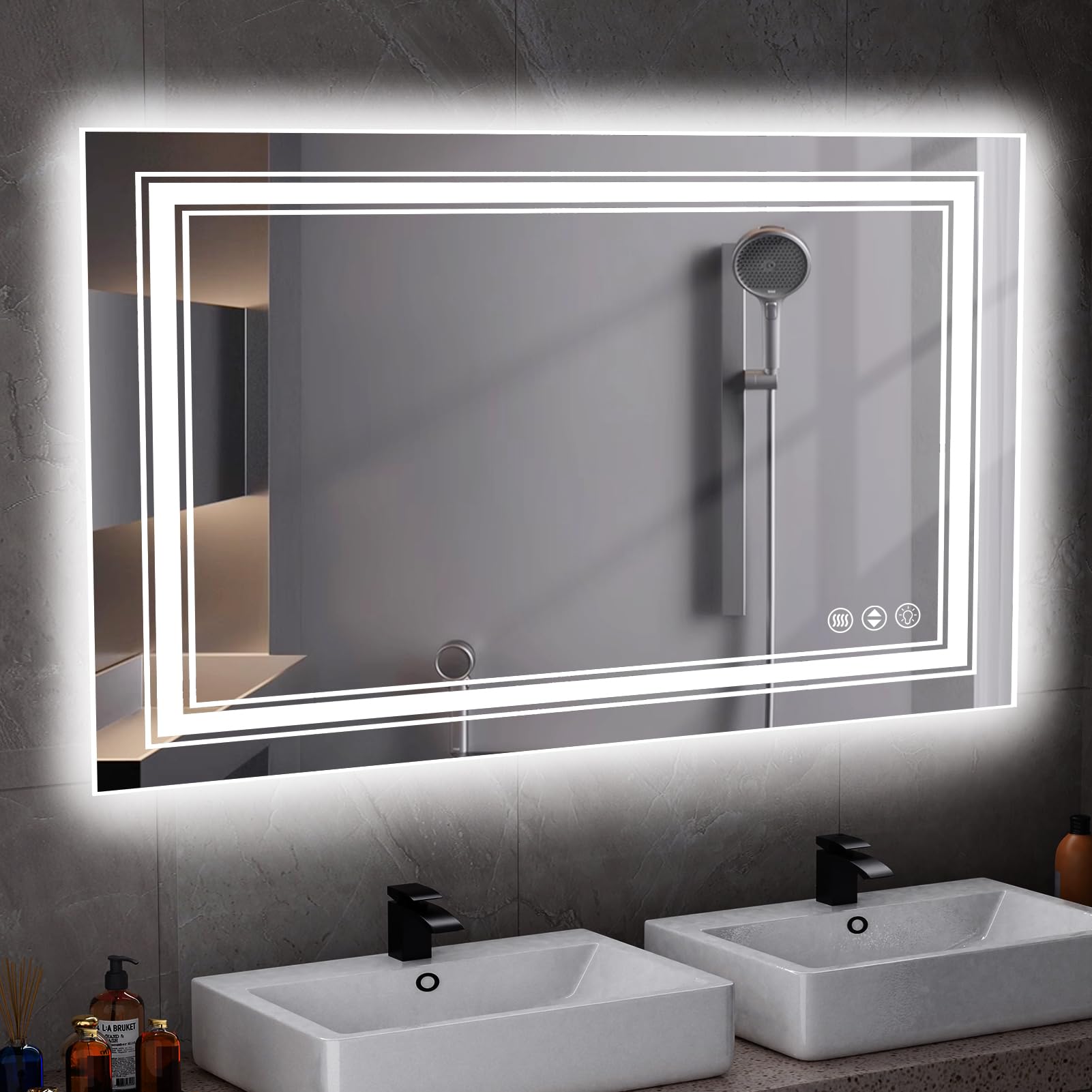 40"x 30" LED Bathroom Mirror with Front and Backlight, Dimmable Wall Mounted Bathroom Mirror with Anti-Fog, Shatter-Proof, Memory, 3 Colors, Touch Control Vanity Mirror(Horizontal/Vertical)