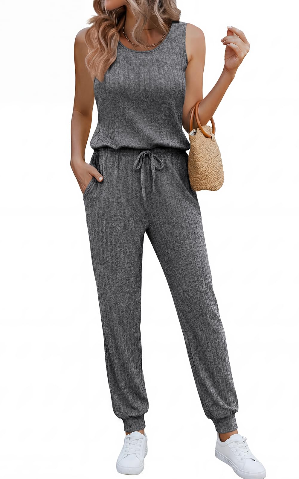 ekouaer Jumpsuits for Women Casual Summer Sleeveless 2026 Ribbed One Piece Romper Dressy Vacation Clothes Travel Outfits-picture-11