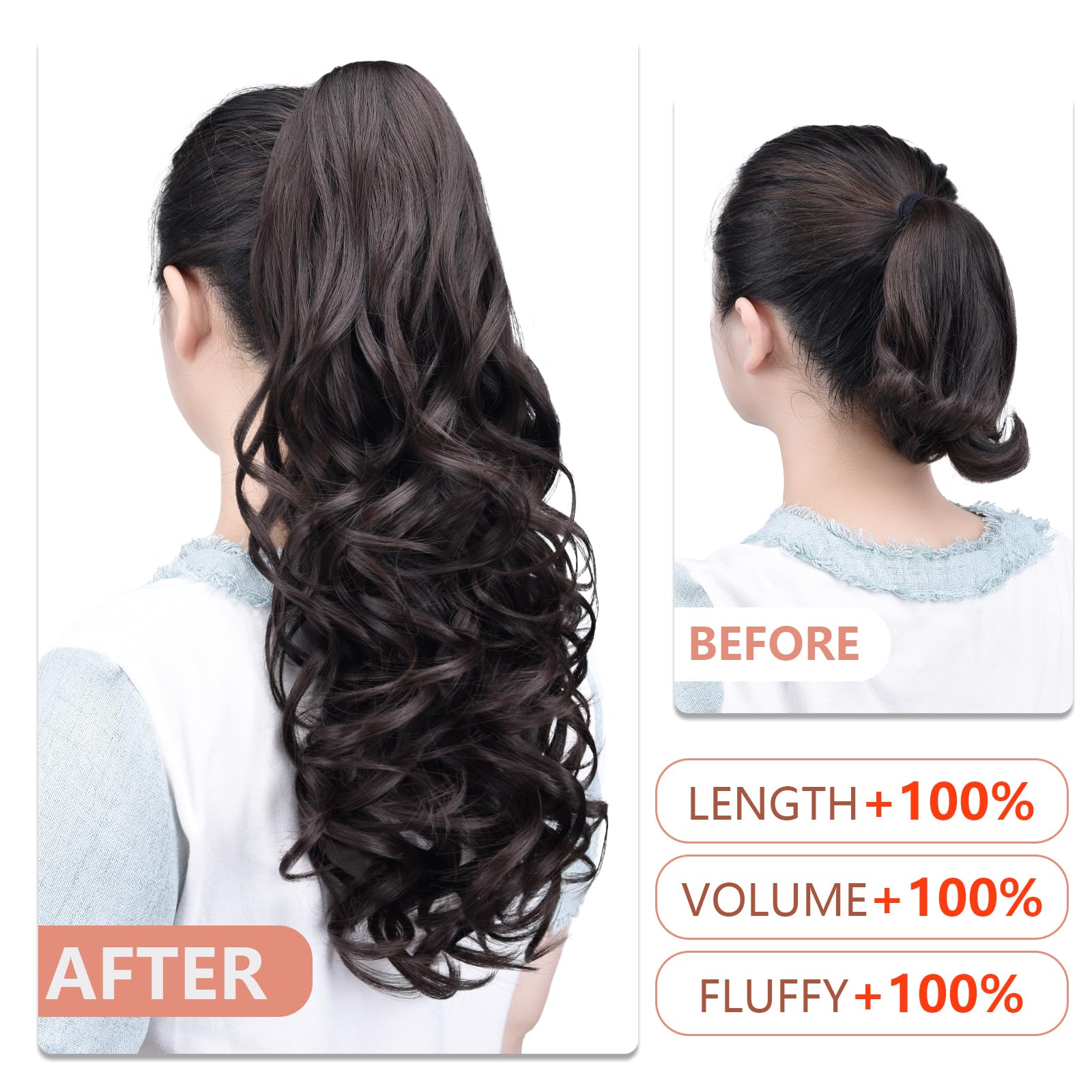 Dark Brown Synthetic Ponytail Extension 20 Inches with Claw Clip for Women BARSDAR 20 Claw Clip Ponytail Extension Long Wavy Synthetic  main image 2