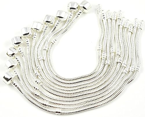 Miniatura 5 de RUBYCA 5 unids 6.7" blanco plateado cierre europeo serpiente cadena encanto pulsera ajuste abalorios DIY