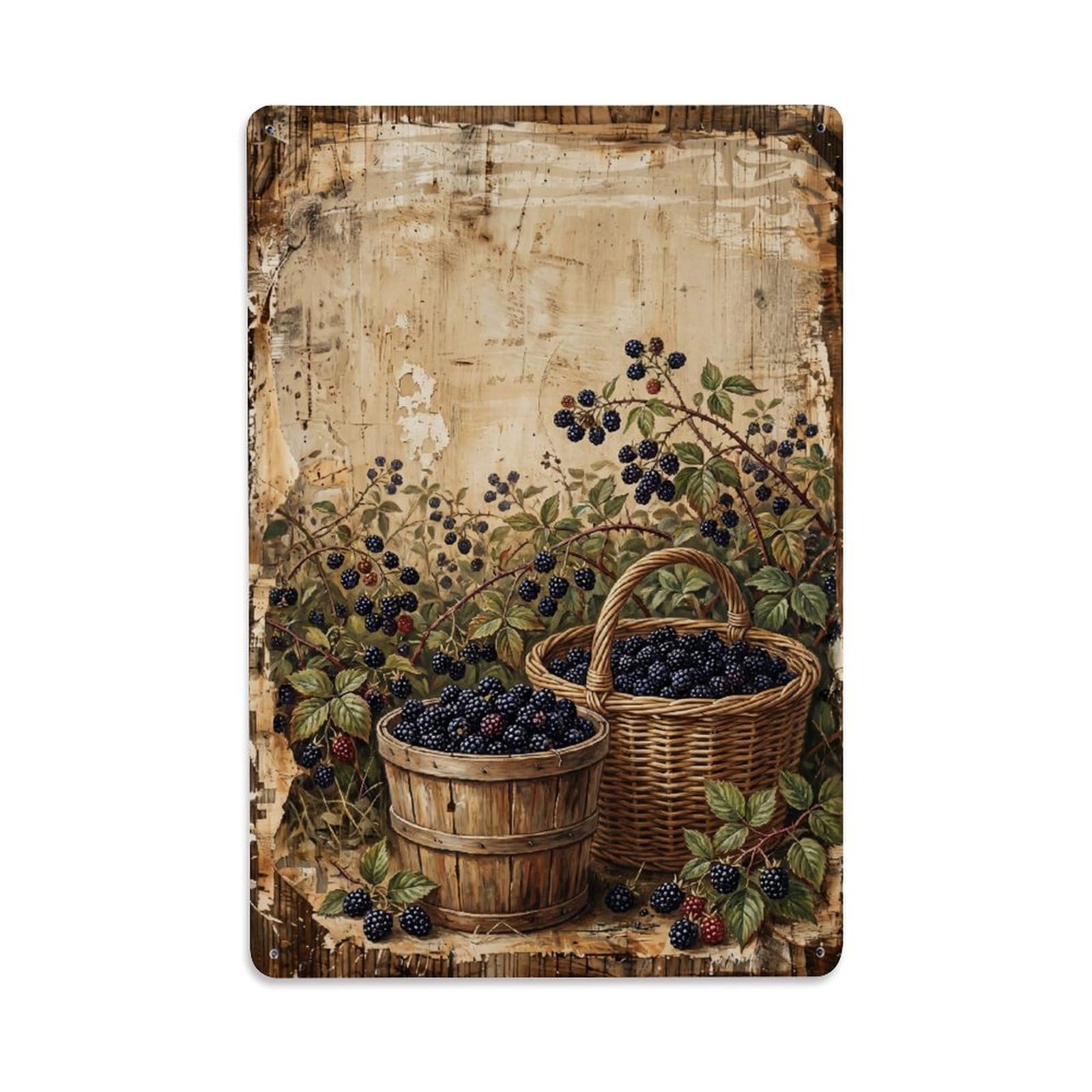 Blackberry Field Harvest Dark Berry Countryside Farm Vintage Metal Tin Sign Plaque Wall Decor for Cafe, Club, Garden Metal Poster 8x12Inch