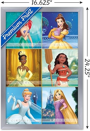 Miniatura 3 de Trends International Disney Princess - Póster de pared de cuadrícula escénica, 14.72 x 22.37 pulgadas, versión enmarcada plateada