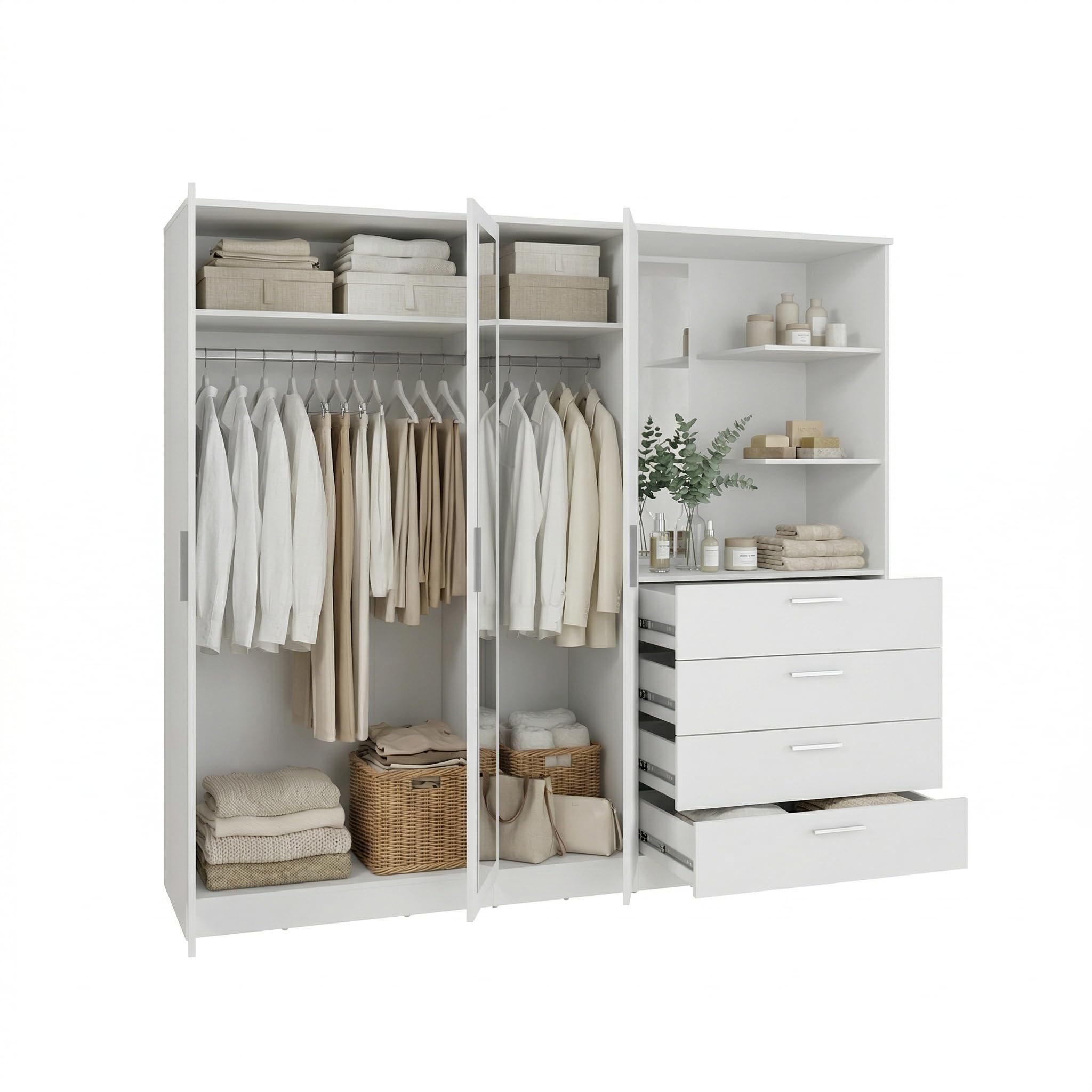 AVANTI TRENDSTORE - Osasco - Armadio nel colore bianco a 3 ante di qui una a specchio e 4 cassetti, sopra i cassetti comodi ripiani. Misure ca LAP 199x181x52,7 cm