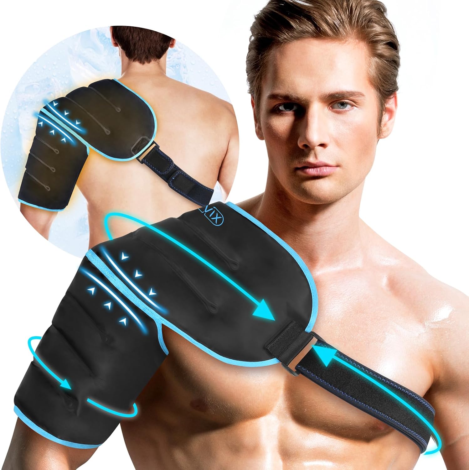 REVIX XL 3D Sewing Shoulder Ice Pack Wrap for Better Brace Coverage and Wear, Gel Ice Packs for Rotator Cuff, AC Joint Discomfort Hot Cold Gel Packs Reusable for Men & Women