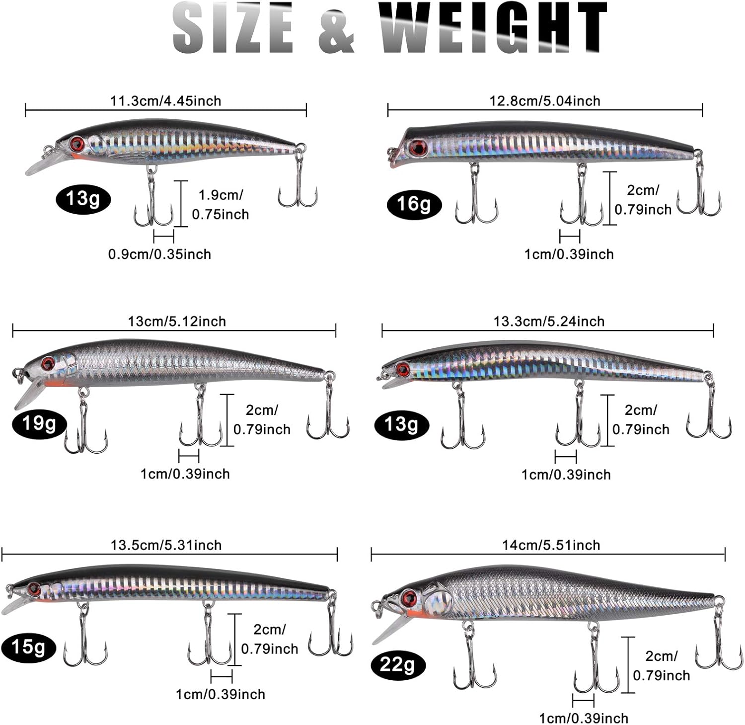 Saltwater Fishing Lures Kit 6pcs Minnow Plugs Topwater Crankbaits Popper Jerkbait with Treble Hooks Surf Fishing Lures Striper Bass Artificial Hard Baits Black Silver : Sports & Outdoors