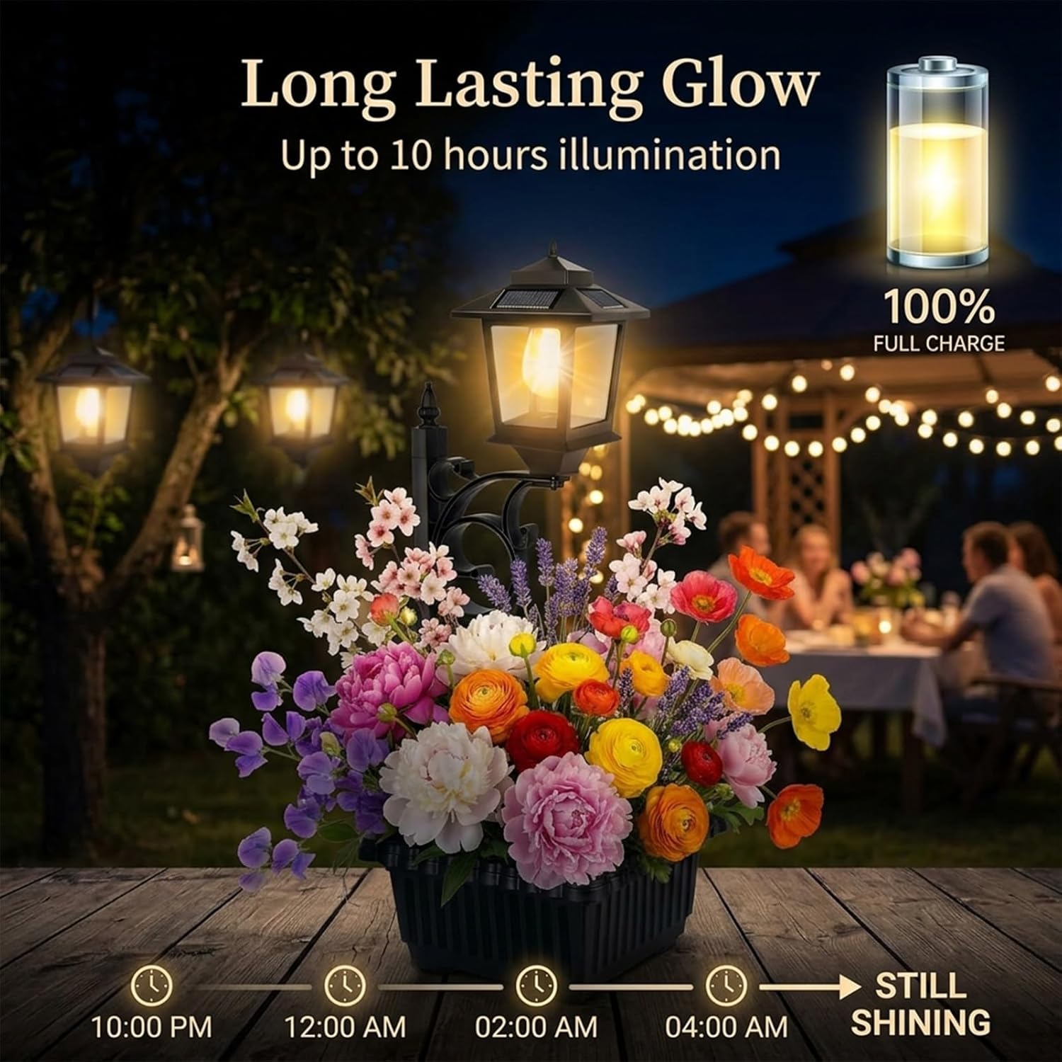Solar Powered Planter, 2-in-1 Waterproof LED Light Flower Pot with Standing Post Lamp for Outdoor Garden, Large Artificial Plants Box and Decorative Lamp, Front Porch Patio Yard Outside