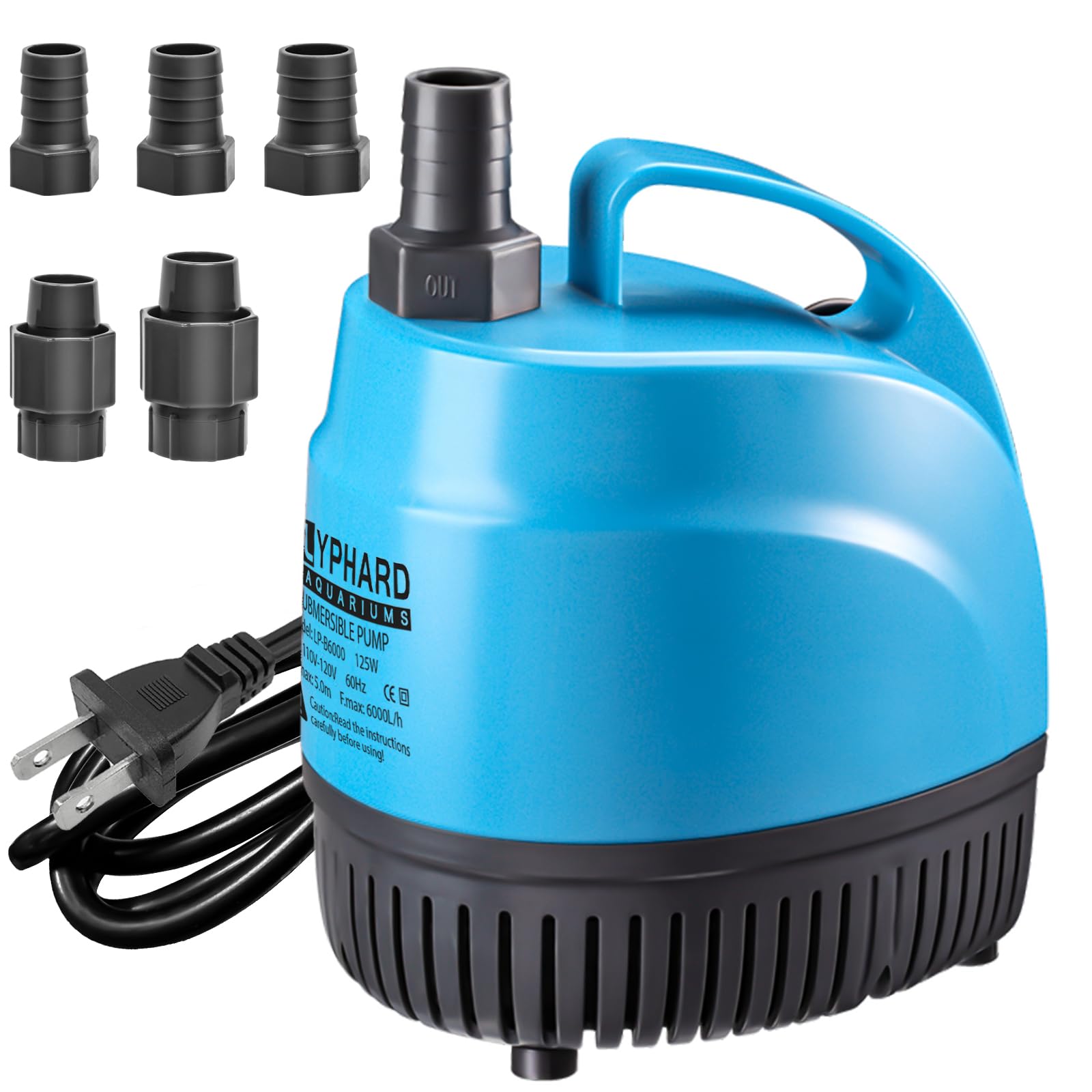 LYPHARD AQUARIUMS 125W Submersible Water Pump, 1110GPH High Lift 12.8ft Aquarium Pumps for Fish Tank, Pond, Fountain, Hydroponics, Waterfall