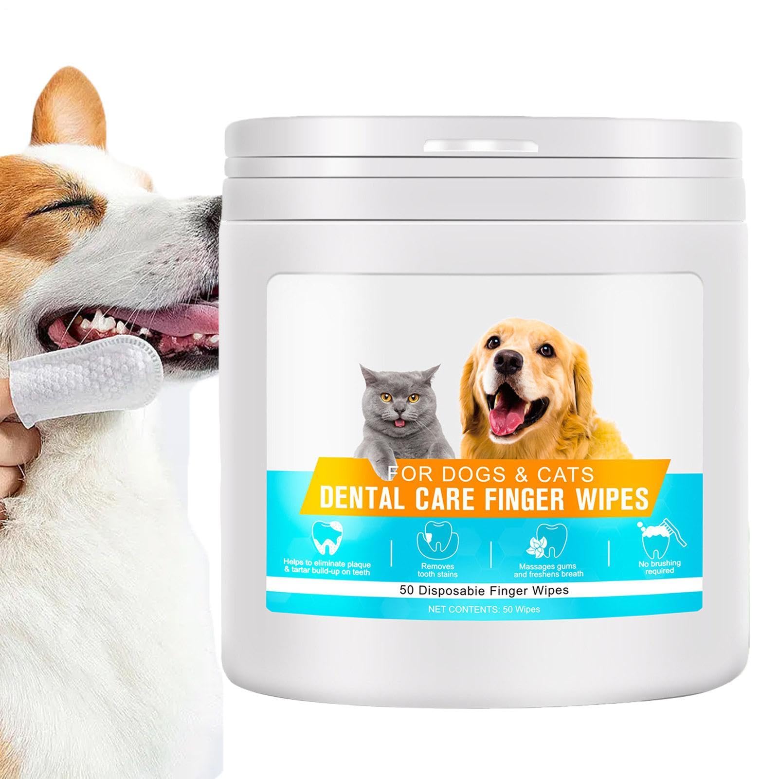 5 Salviettine dentali per Cani,Salviette per Denti di Cane con Maniche a Dito | Salviette per la del Cane da 50 Pezzi, Pulizia Delicata, Rapida e Facile per Glutei, Corpo, Zampe, Occhi