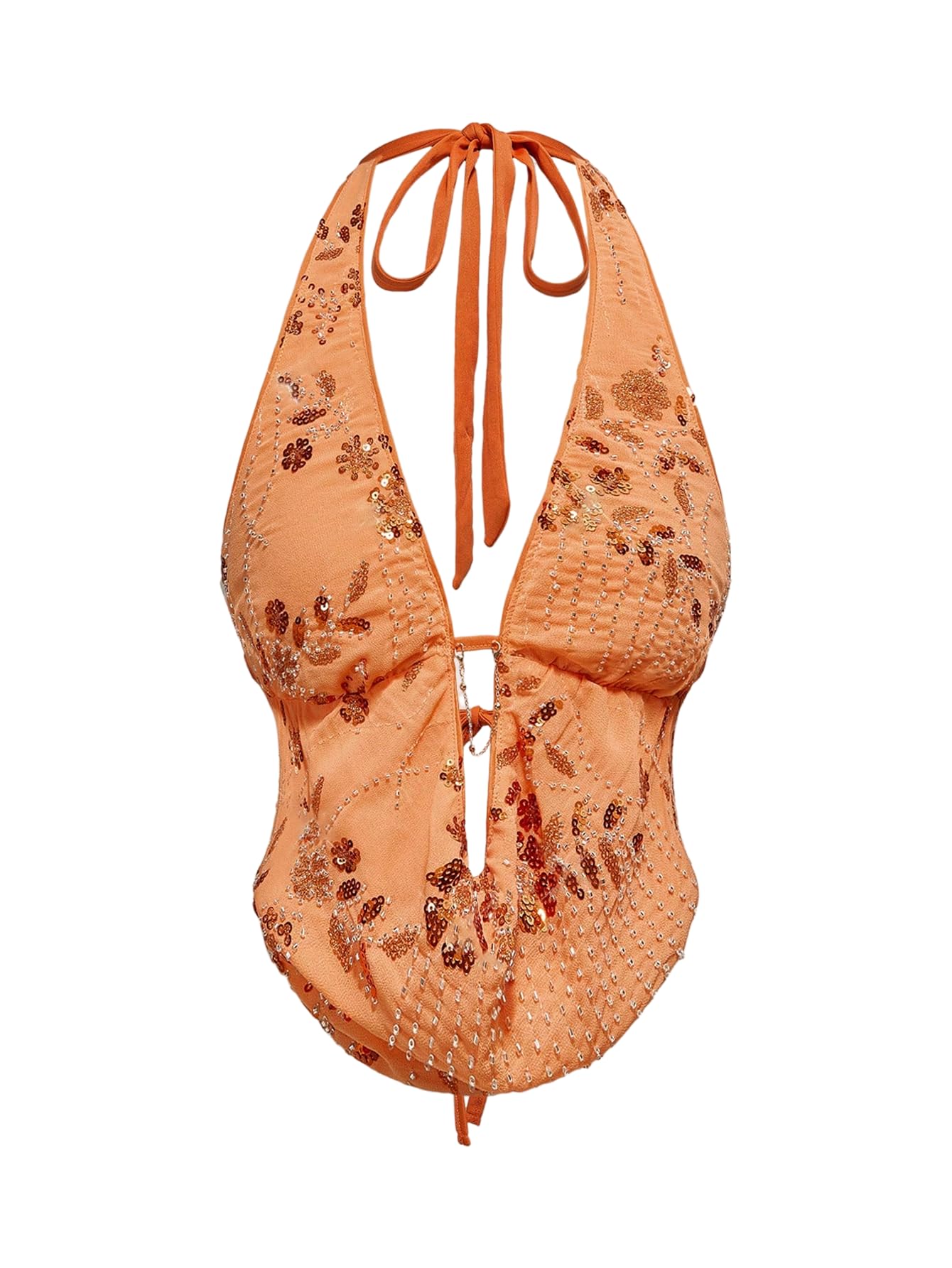 Verdusa Women's Y2K Sequin Cheetah Print Top Halter Going Out Outfits