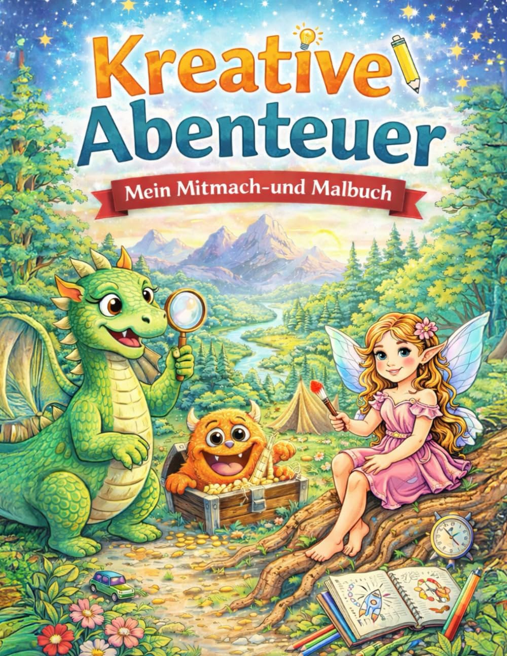 Kreative Abenteuer! Mein Mitmach - und Malbuch: Über 80 Seiten zum Ausmalen und Selbstgestalten. Entspannung, Förderung der Kreativität und Konzentration, tolles Geschenk für Jungen und Mädchen
