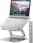 Support d'ordinateur portable Tounee avec hub USB-C détachable, chargement PD 100W, HDMI 4K@60Hz, ports USB-A et USB-C 3.0, port hôte, support d'ordinateur portable ergonomique en aluminium pour ordinateurs de 10 à 17 po, MacBook et plus (gris)