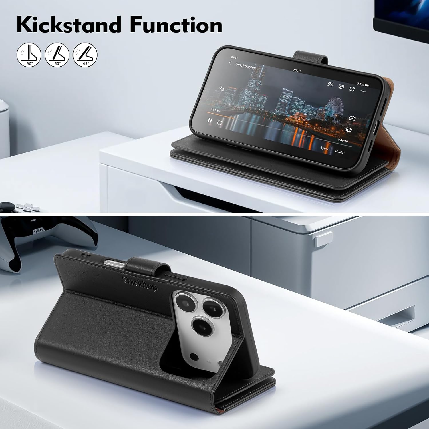 Compatible with iPhone 17 Pro Max Wallet Case with Card Holder,Women Men RFID Blocking PU Leather Folio Flip TPU Protective Cover Credit Card Slots,Phone Case for Apple 17 Pro Max,Black - Image 6