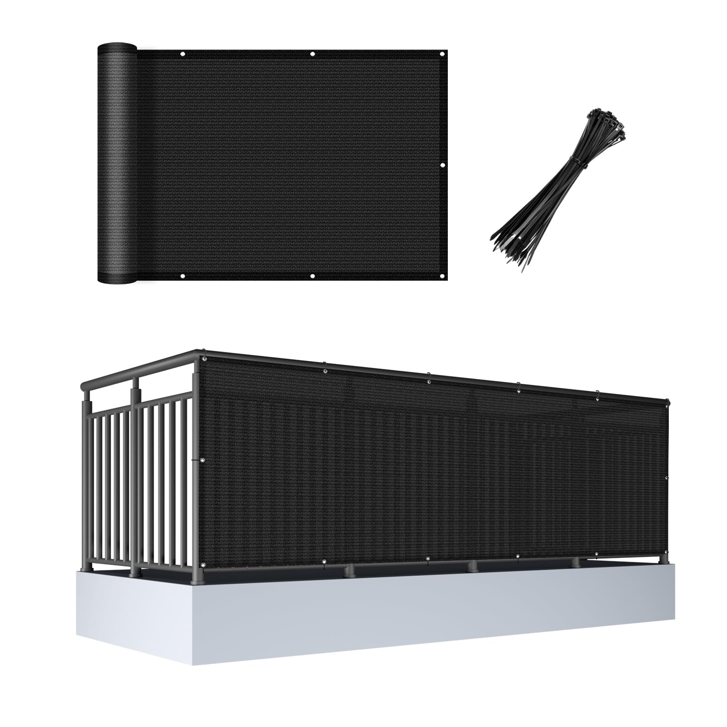 Cool Area 3'x10' Black Balcony Privacy Screen Fence Cover HDPE Mesh Fabric with Grommets UV Protection Weather-Resistant Wind Screen for Outdoor, Backyard, Deck, Porch, Patio, Apartment Railing-image-34
