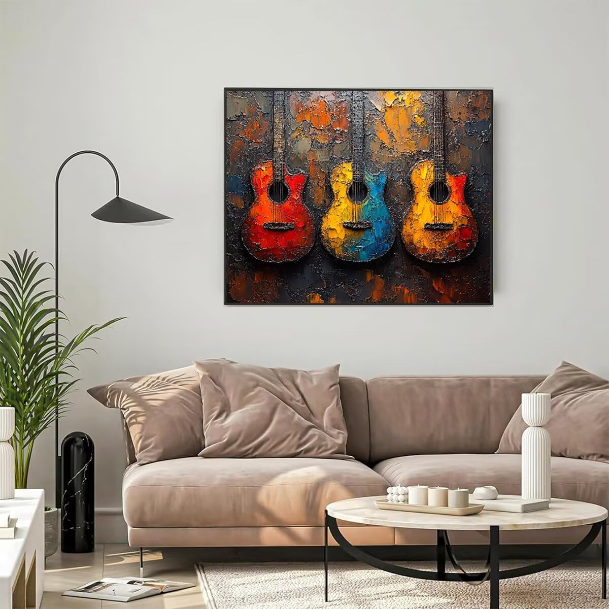 Malowanie po numerach, gitara dla dzieci, do malowania po numerach, dla dorosłych, sceneria, zestaw do malowania na płótnie, rękodzieło dla dorosłych, z pędzlami i akrylowym pigmentem, dekoracja