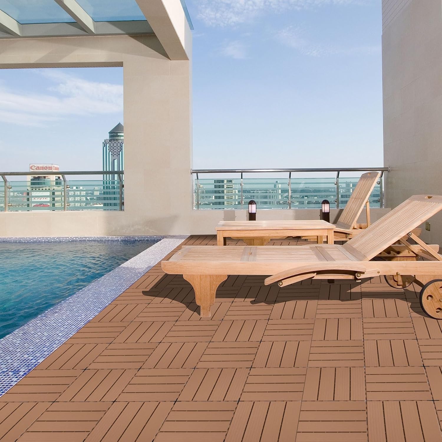 Pool Side, Garden Balcony Floor 11.8 "x11.8 (44 Pieces) Plastic Interlocking Deck Brick Creative Laying Floor Renovation