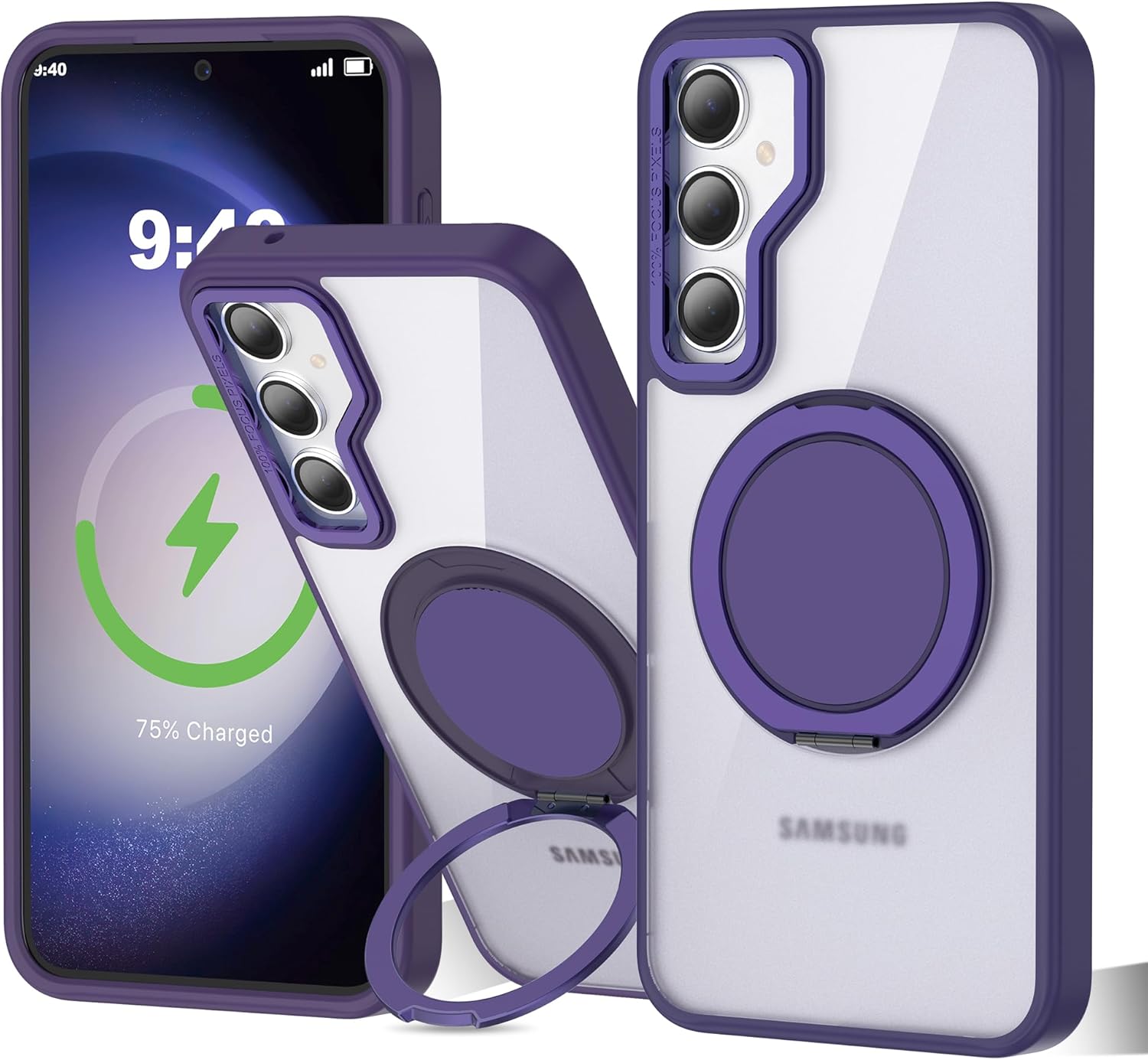 for samsung galaxy s24 case with 360° rotatable magnetic ring stand [compatible magsafe] [military grade protection] translucent matte galaxy s24 phone case for women men 6.2'', purple samsung galaxy s24 purple
