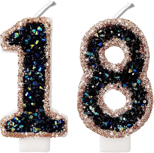 Miniatura 391 de Velas de números con purpurina de oro rosa de 2.8 pulgadas, muchos colores, regalos de cumpleaños de 22 años, velas de cumpleaños, velas de números