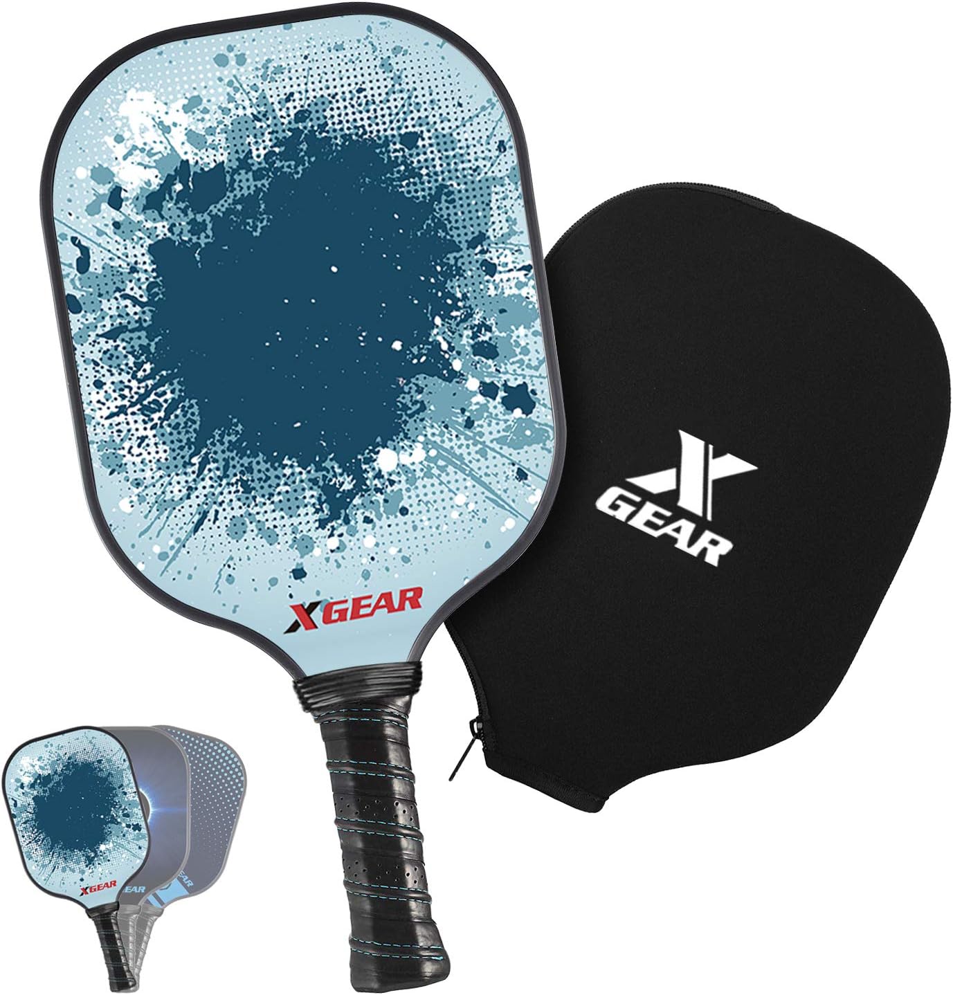 XGEAR Pickleball Paddle Features Polymer Honeycomb Composite Core, Graphite Face, Slim Edge Guard, Cushion Comfort Grip with Cover, Lightweight Racket Indoor Outdoor, Cyan