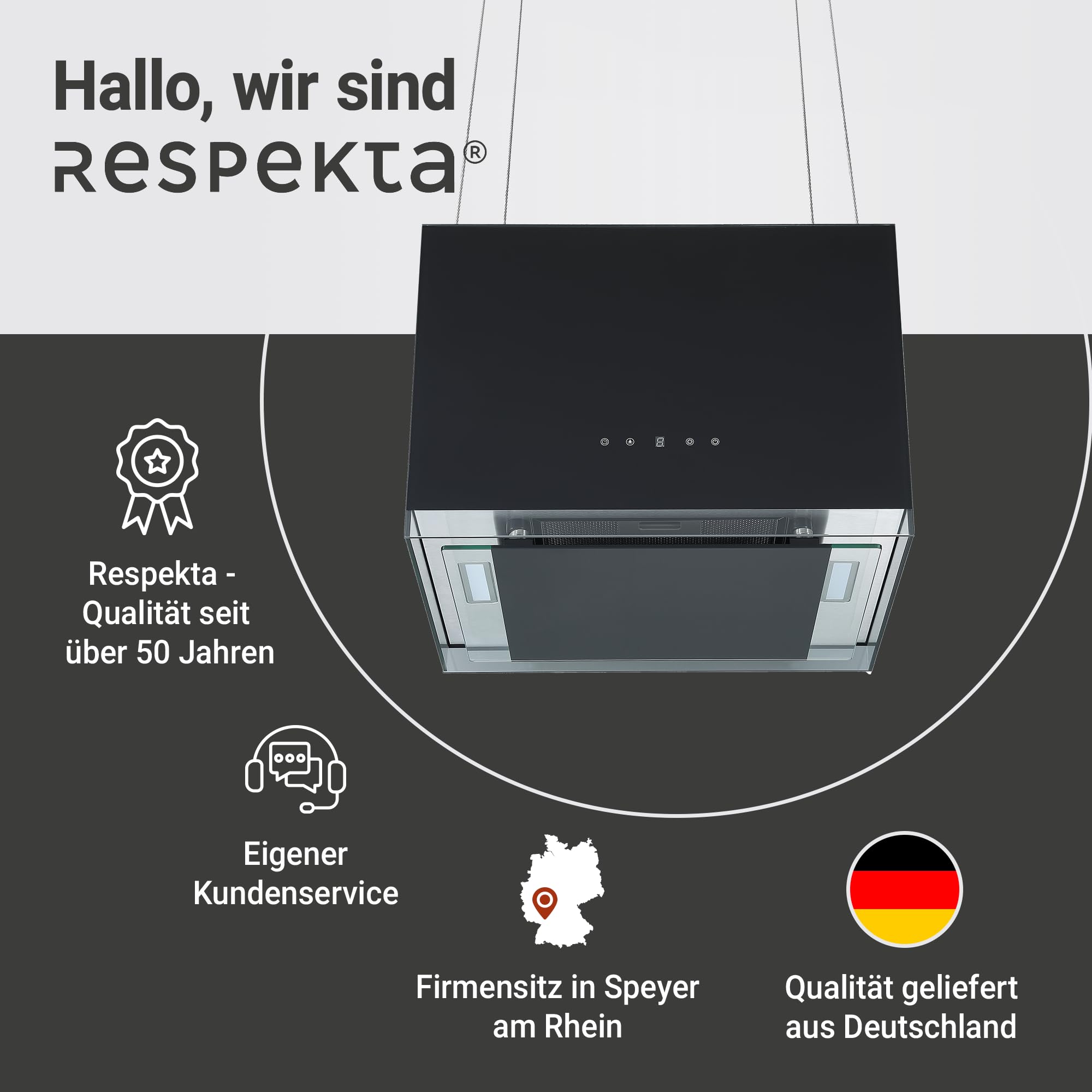 Respekta Centa Design-Inselhaube 50 cm Fernbedienung Schwarz Energieeffizienzklasse A+ 67 dB Luftstrom 531,8 m³/h