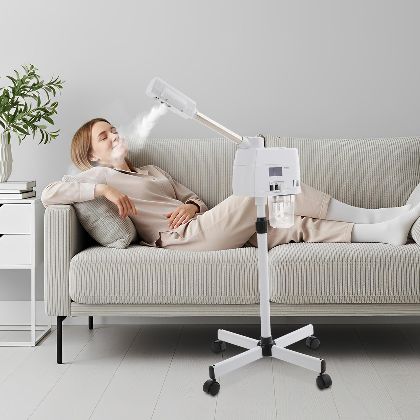 750W Gesichtsdampfer mit Heiß- & Kaltfunktion mit Kreuzförmiger Beinrahmen - 750ml Wassertank, 360° schwenkbar | Professionelle Hautpflege für Zuhause & Salon, Weiß