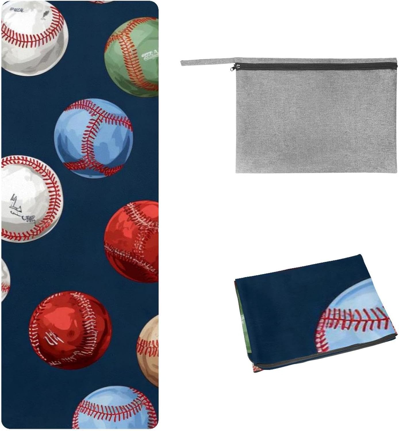 Yoga Towel, Baseball Pattern Non Slip Sweat Absorbent Hot Yoga Mat Towel for Hot Yoga, Pilates and Fitness - 72.8" x 26.8"