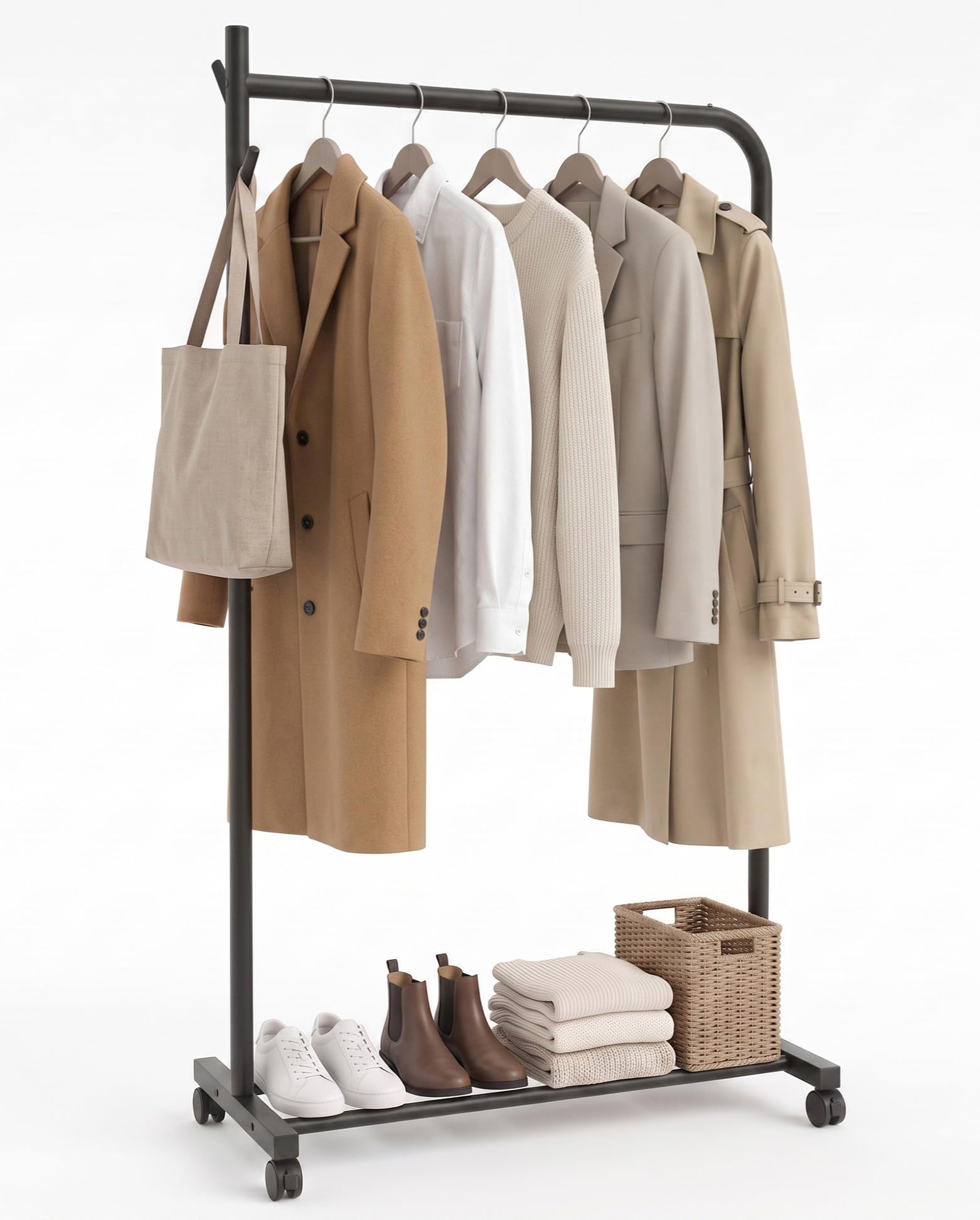 KLASS Heavy Duty Clothes Rail on Wheels, 50KG Sturdy Single Clothing Rail