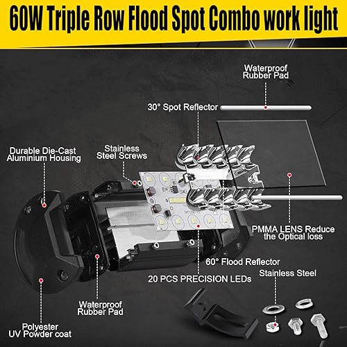 Miniatura 4 de Vainas LED 20 unidades de 60 W, luces de punto LED de 12000 lm, luz cúbica de triple fila, luces de inundación para conducción todoterreno, para