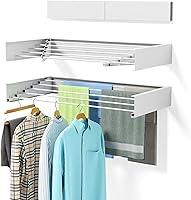 Vista 9 de Mejora Perchero de Secado de Ropa, Perchero de 80 cm de Secado de Ropa Montado en la Pared, Plegable, 5 Varillas de Aluminio con 6 Ganchos, Perchero