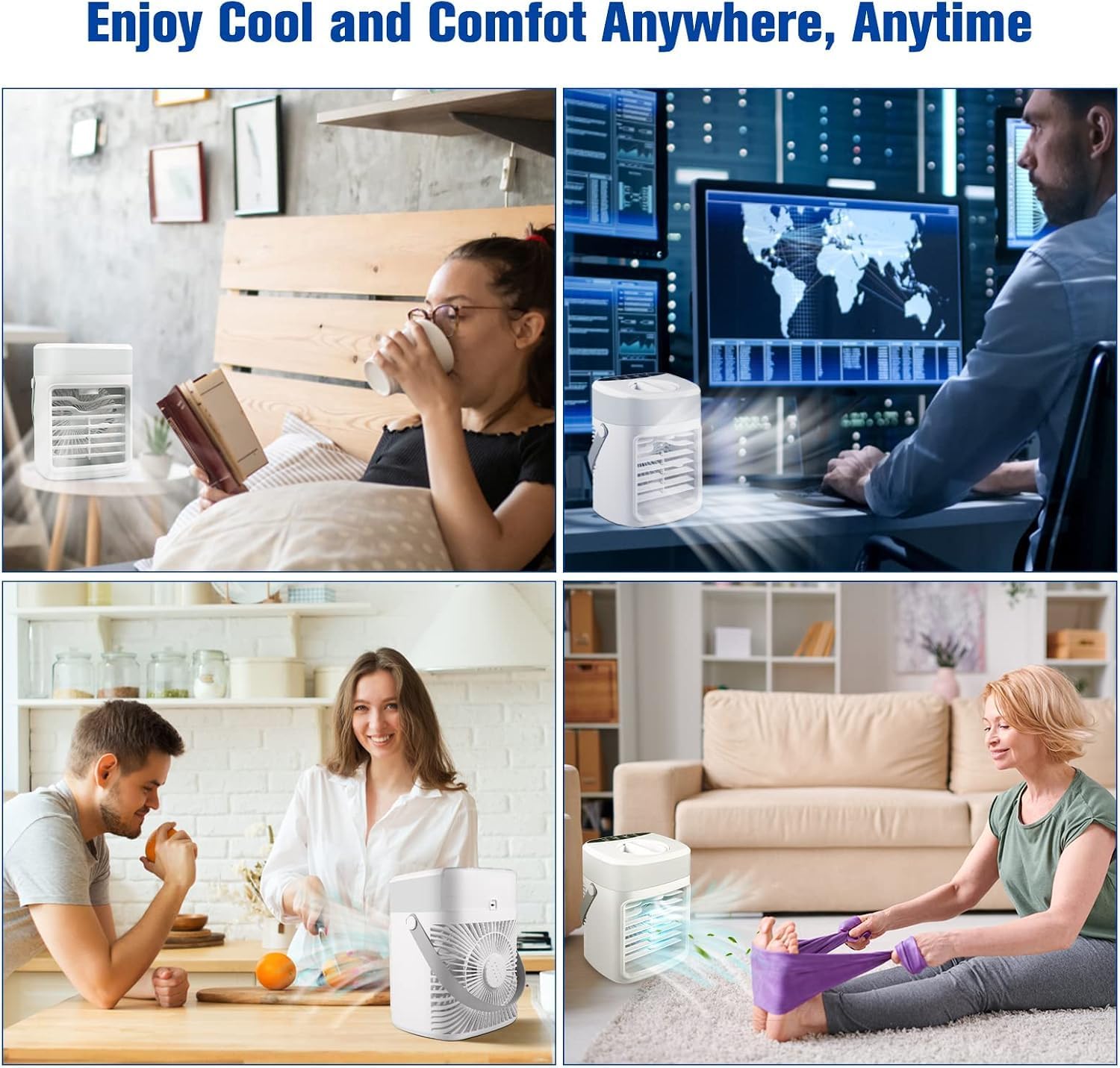 Portable Air Conditioner, Personal Evaporative Air Cooler, Rechargeable | 3 Fan Speeds, 2/4H Timer, 450ml Water Tank, Quiet Cooling, USB Powered