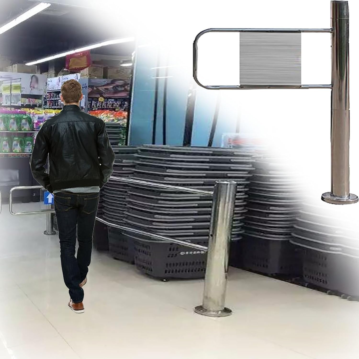 Automatic Closing Safety Swing Gate - Spring-Loaded Security Access Control for Supermarket Passages, 1-Way Entry/Exit Door, Right-Swing, 50x100cm (20x39in)