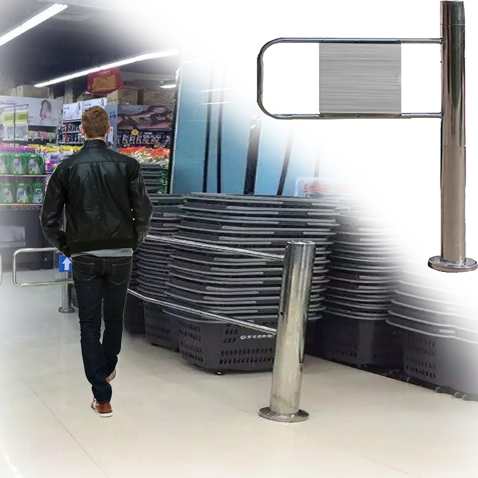 SGKOMN Automatic Spring-Loaded Safety Swing Gate - 1-Way Supermarket Entrance Door, Security Access Device, Self-Closing Entry/Exit Gate