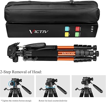 Victiv 182 cm Aluminium Camera Tripod, Lightweight and Compact Travel Tripod for DSLR with 3-Way Swivel, 360° Panoramic Ball Head and Phone Holder, Can Be Used for YouTube, Vlog and Video Conferencing