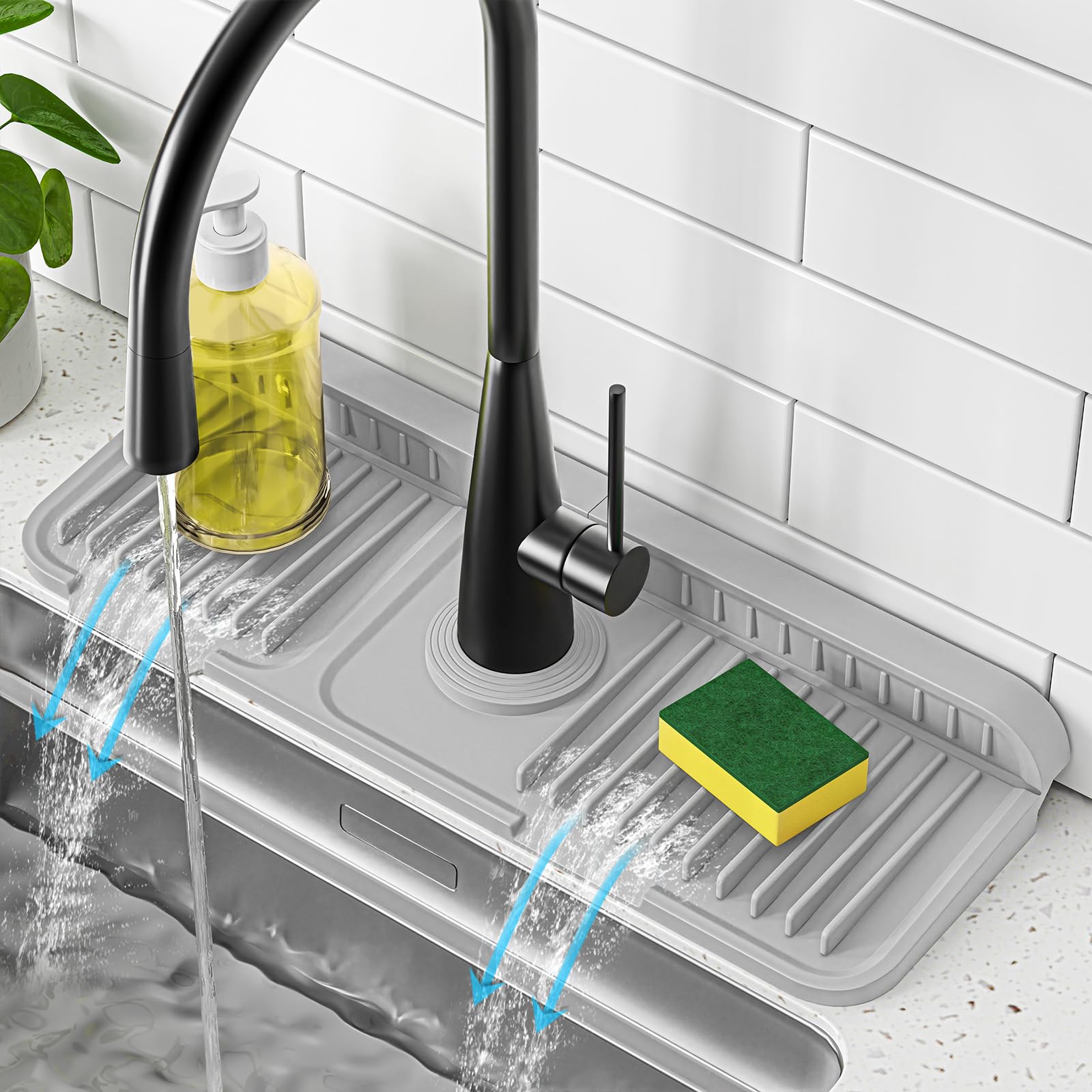 PoYang 14.6 Inch Faucet Mat for Kitchen Sink Splash Guard, Light Grey