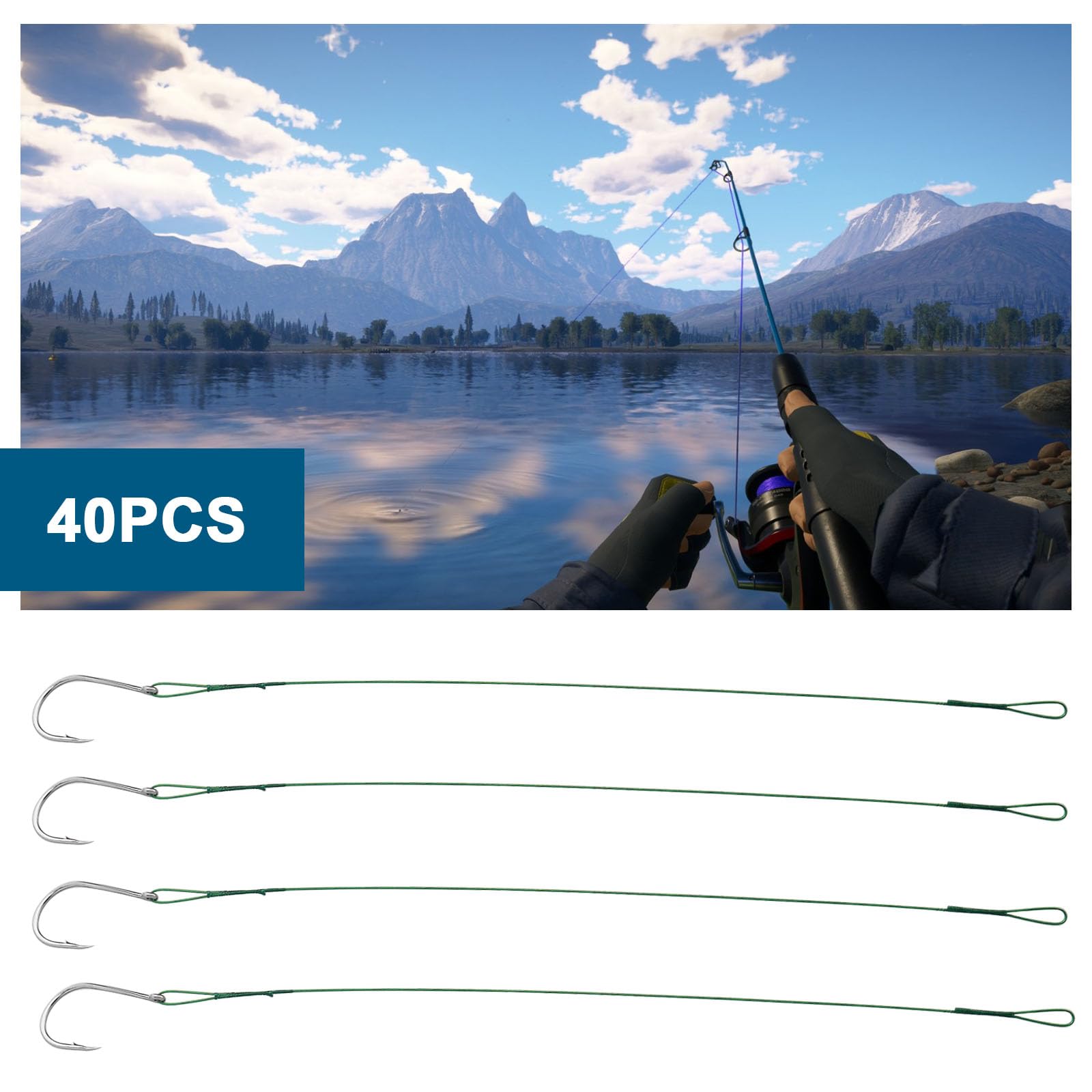 LT Easiyl 40PCS Fishing Hooks with Barbed Hooks Length 200mm Carbon Steel Offset Worm Hooks for Freshwater Saltwater Fish Tracking Fishing Lure Wire Leader Rigs - Image 2