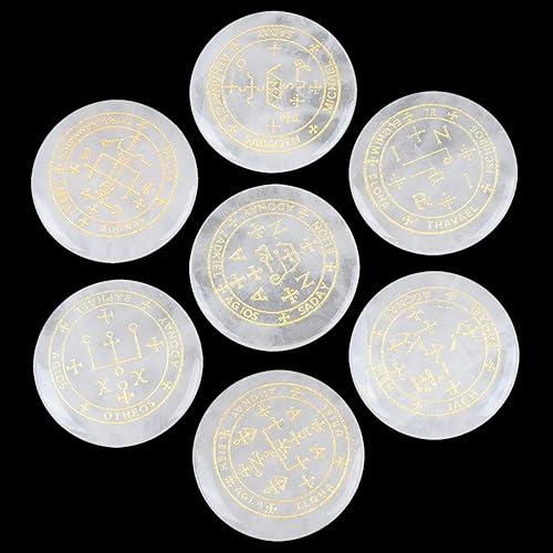 Miniatura 3 de SUNYIK Juego de 7 piedras redondas grabadas de arcángeles Gabriel Sigil Talismán, piedras de palma de bolsillo para curación Reiki, amuleto Wicca,