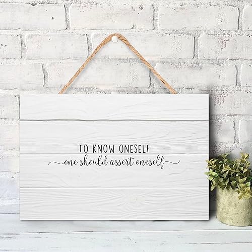 Miniatura 6 de Letrero de madera con texto en inglés To Know Oneself,one Should Assert Oneself estilo rústico de 8 x 12 pulgadas, letrero de madera colgante de