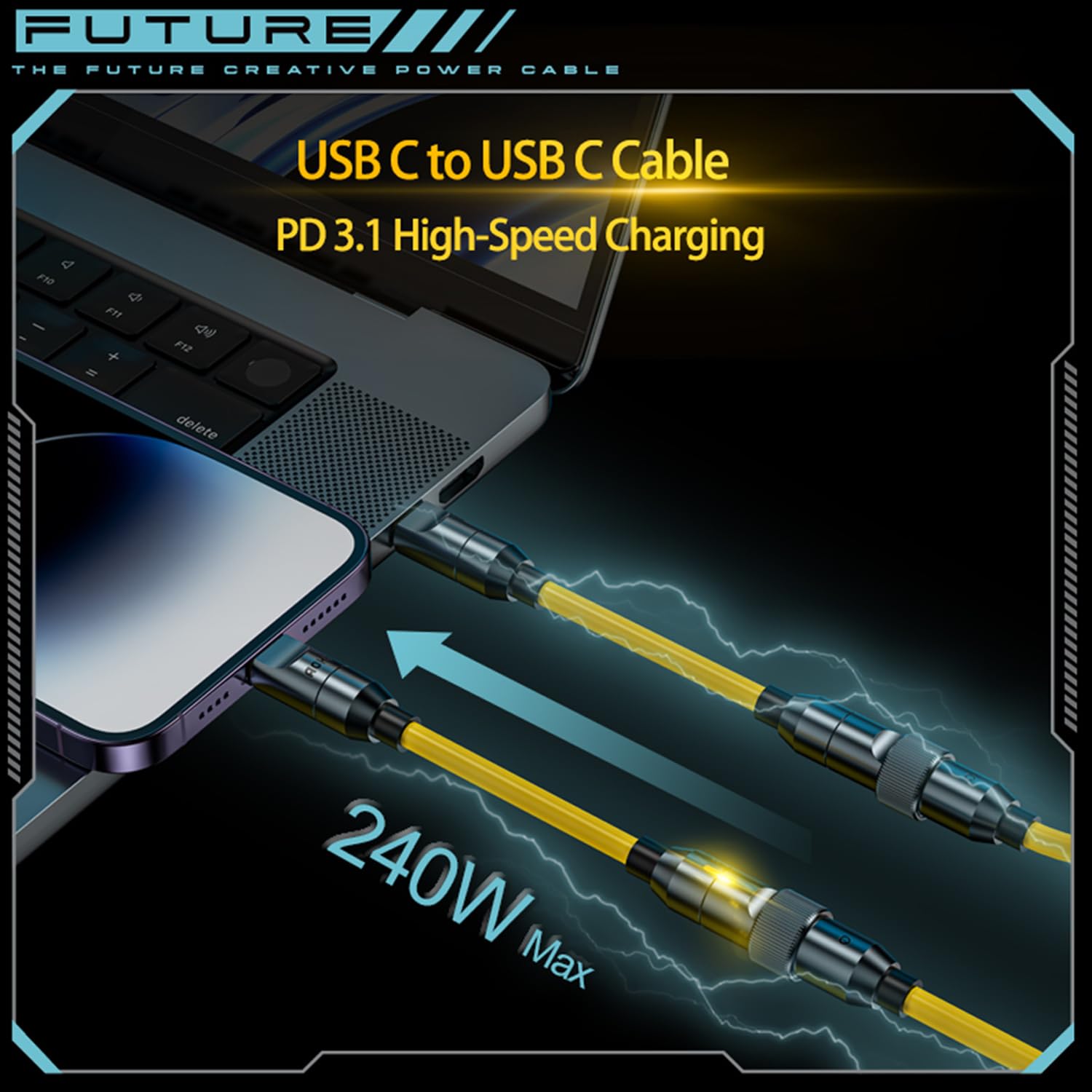 Cavo da USB a USB-C Fast Charge 5A, nylon intrecciato 1 metro e 20, LinQ - bianco - Italiano