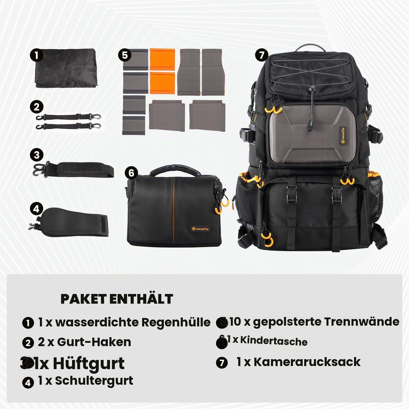 TARION Kamerarucksack Fotorucksack Groß 2-in-1 mit Extra Kameratasche für Spiegelreflex D-SLR(27 Liter, Schwarz)