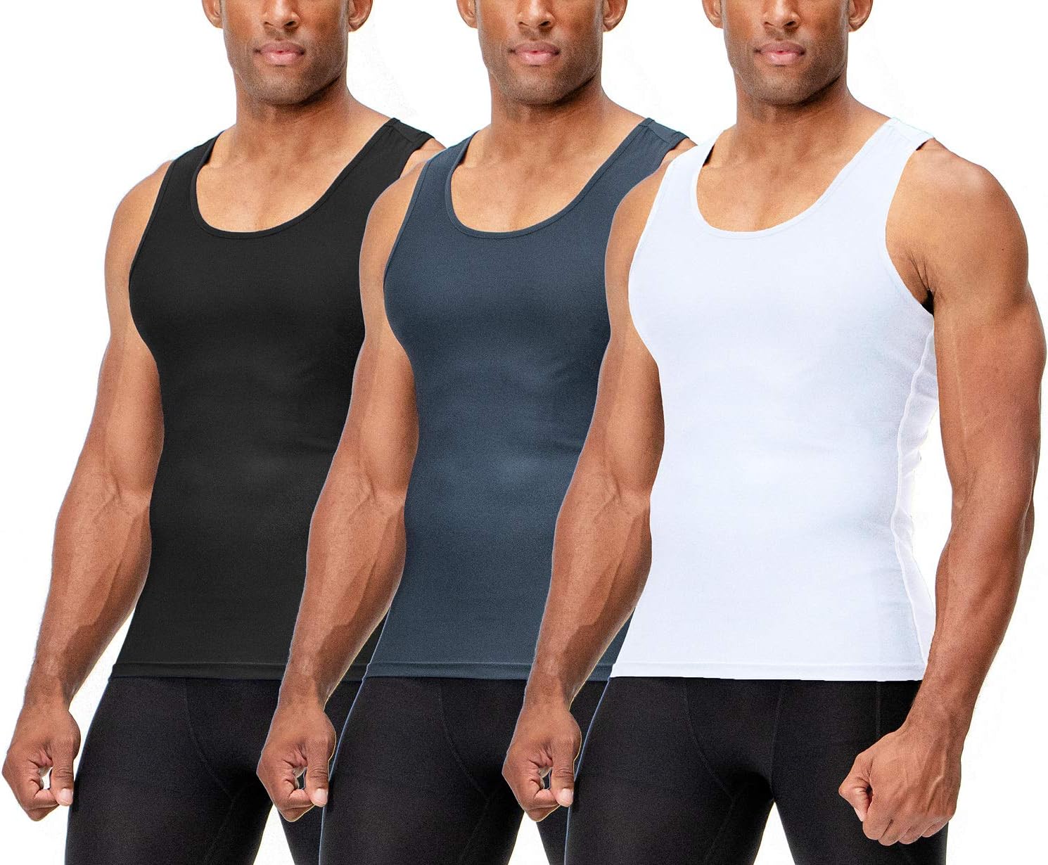 3 Pack Men's Muscle Dry Fit Compression Tank Top, Sleeveless Workout Shirt for Gym, Running and Training Base Layer