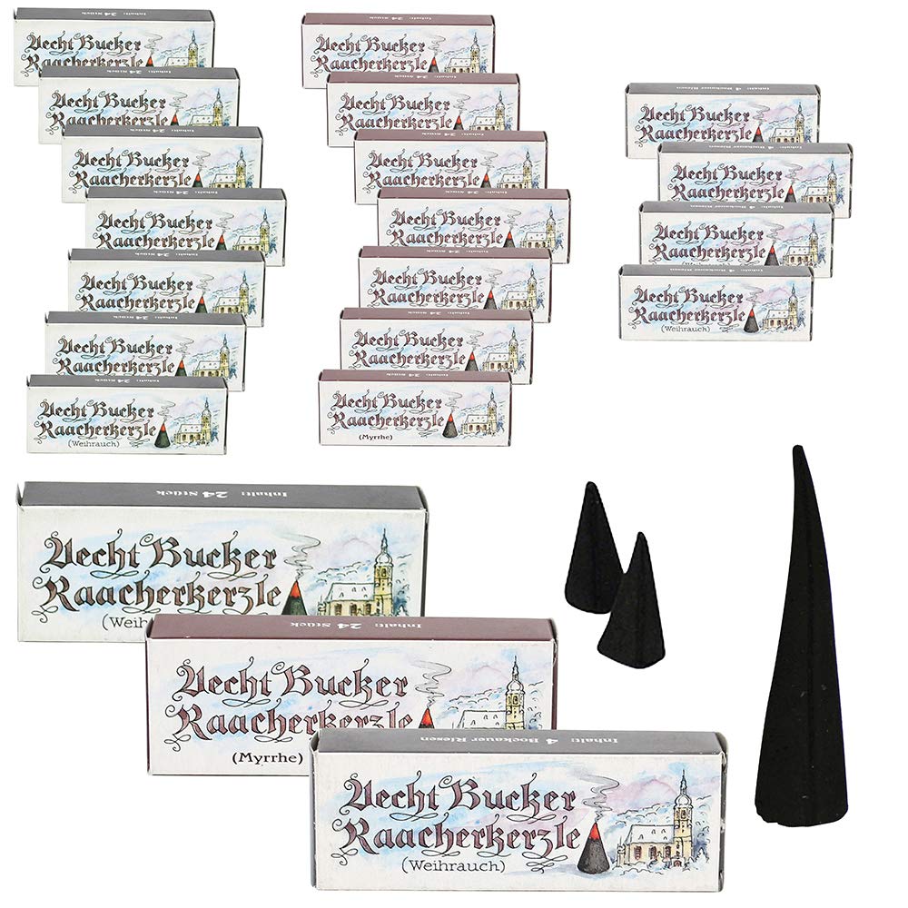 20 Päckchen Echt Bucker Räucherkerzen - 8 x Weihrauch 8 x Myrrhe 4 x Weihrauch Riesen
